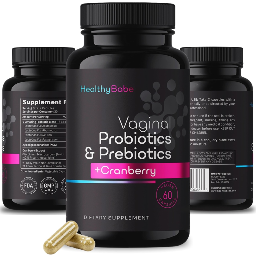 Probiotici vaginali per bambini sani per le donne + Prebiotici e pillole di mirtillo, bilanciamento del pH, odore sano, lievito, supporto immunitario, salute del microbiome positiva, probiotico acidofilo delle donne, 60 capsule vegane