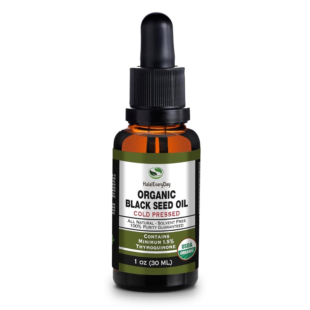 Olio di semi nero biologico - bottiglia di vetro stampato a freddo certificato USDA superiore all'1,5% Thymoquinone 3X resistenza turco nero Cumin Nigella Sativa non-GMO 100% Puro olio di semi neri (1oz bottiglia di vetro Dropper)