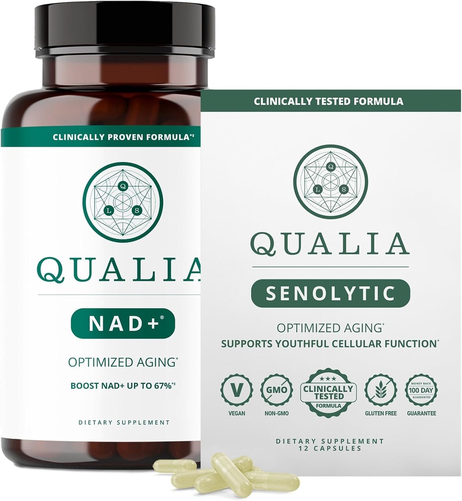 Qualia Life Sciences Bundle Qualia NAD+ & Qualia Senolytic, supplemento clinicamente testato, può Boost NAD+, supplemento invecchiante