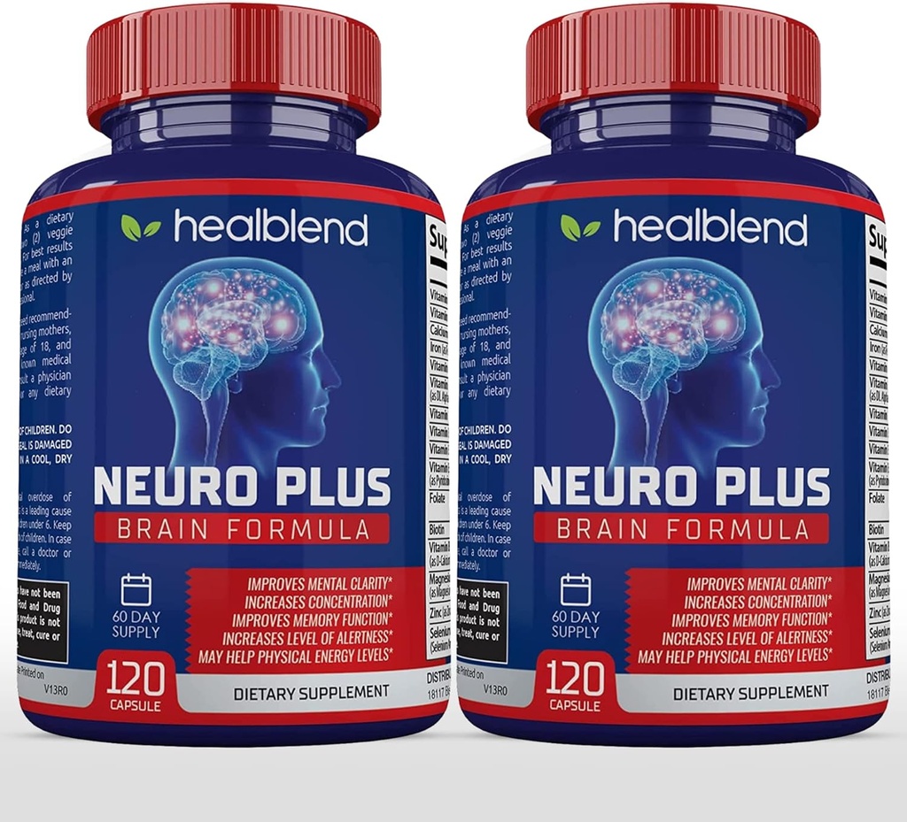 Neuro Plus Brain & Focus Formula - Nootropic Brain Booster Supplemento, Supporta la salute del cervello, Mental Clarity & Focus - Migliora la concentrazione & Mental Energy – 120 capsule (2)