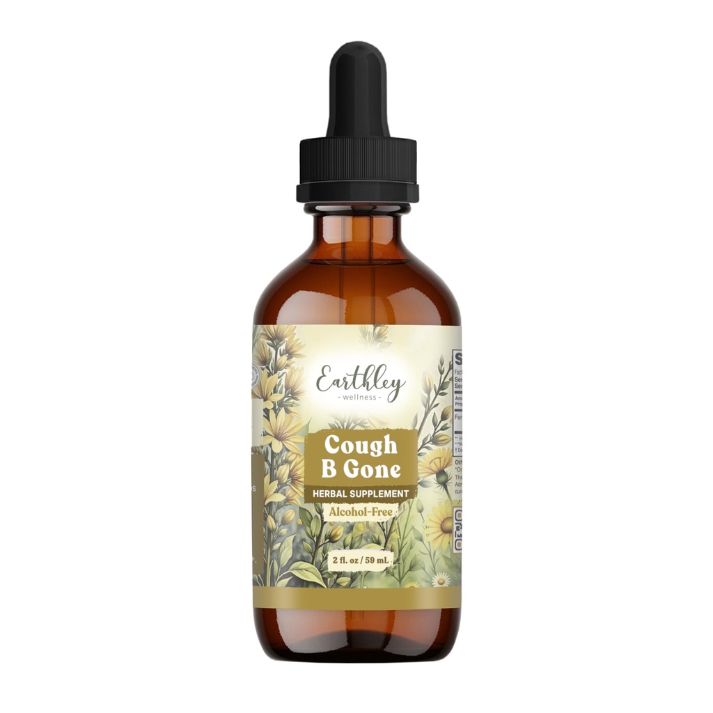 Earthley Wellness, Cough-B-Gone, Alcohol-Free Erboristeria per bambini e adulti (6 mesi+), Cold and Cough Remedy, Soothes Sore Throats, promuove la salute polmonare e la detossificazione (2oz, bambini)