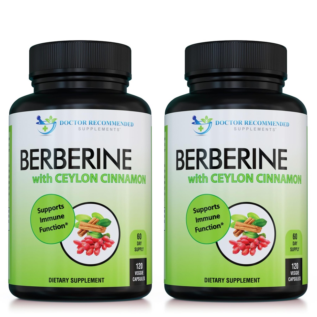 Berberina con Ceylon Cinnamon - 1200mg Berberina & 100mg Organic Ceylon Cinnamon - 120 capsule vegetali, Sistema immunitario sano Cuore cardiovascolare & Benessere Gastrointestinale (Pack of 2)