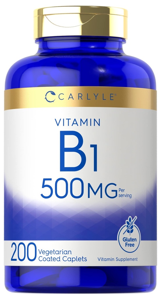 Carlyle Vitamin B1 500mg (Thiamine) | 200 Caplets vegetariani | Non OGM e Gluten Supplemento gratuito
