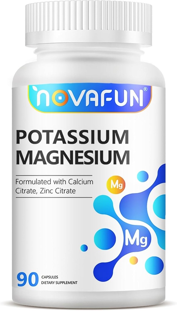 Supplemento di magnesio di potassio con zinco di calcio 1185mg, formula ad alta potenza per grumi di gambe, Bone & salute del muscolo, non OGM, senza glutine, Vegan, 90 capsule