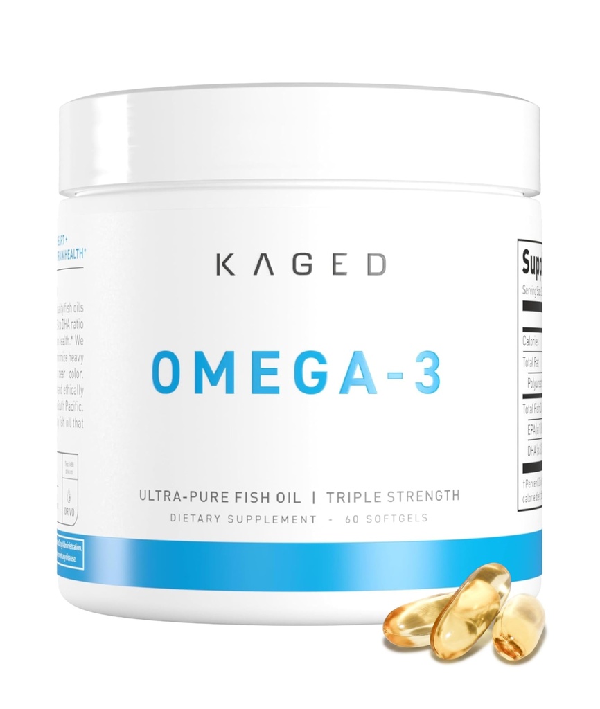 Kaged Omega 3 Fish Oil Supplement, 3000mg Omega 3 Grassty Acid con EPA & DHA, Ultra-Pure, Senza Pesce Burps, 60 pillole