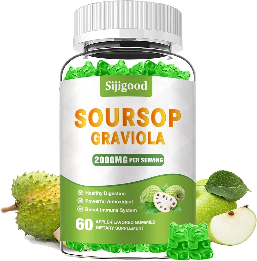 Zucchero Soursop Graviola Gummies - Organic Soursop Leaves & Fruit Extract - Digestive Aid, Immune Support & Antioxidant Properties - 60 Mele Gummies aromatizzati