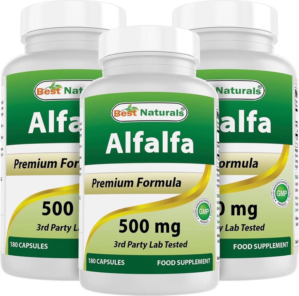 Best Naturals Alfalfa Green Super Food 500 mg 180 capsule (180 conteggio (Pack of 3))