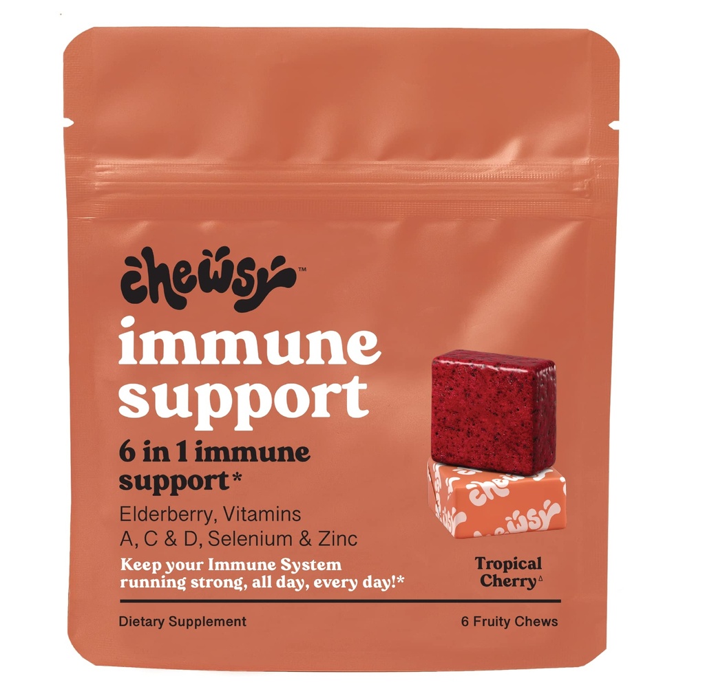 Chewsy - 6-in-1 Supporto Immune Chews fruttato con Elderberry - Vitamina C, A e D, Zinco e Selenium - Individualmente Wrapped - Alimentazione 6-Giorni