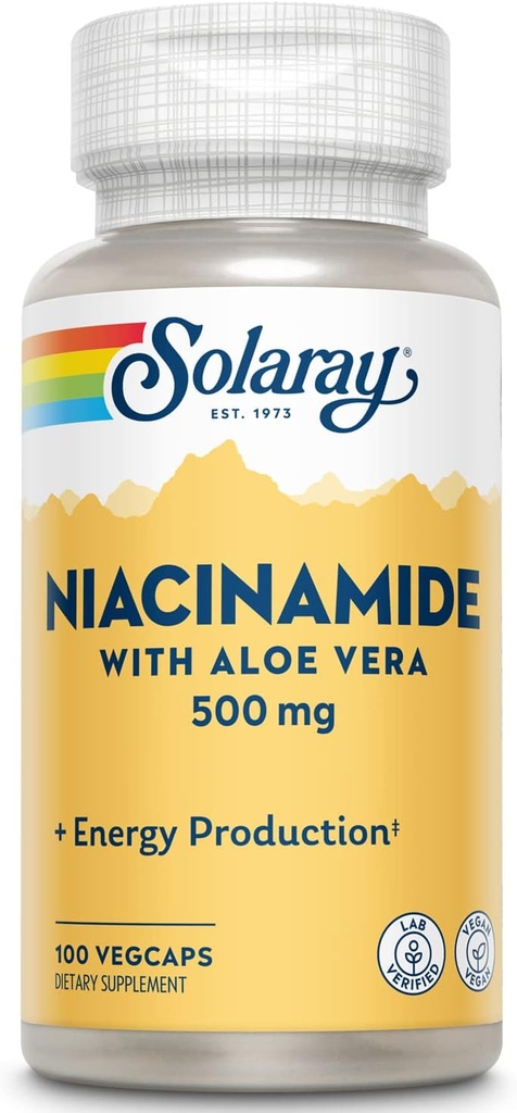 SOLARAY Niacinamide 500 mg | Vitamina B-3 | Metabolismo energetico, Circolazione, Nerve & Skin Health Support, 100 CT