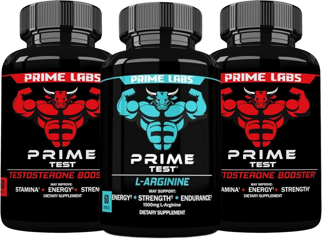 Prime Labs Prime Test (2 Pack) + L Arginina Nitric Oxide (60 conteggio)