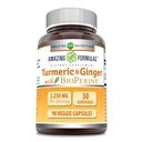 Incredibile formula curcumina e zenzero con BioPerine Supplemento | 2250 Mg | 90 capsule vegetali | Non-GMO | Gluten Free | Made in USA