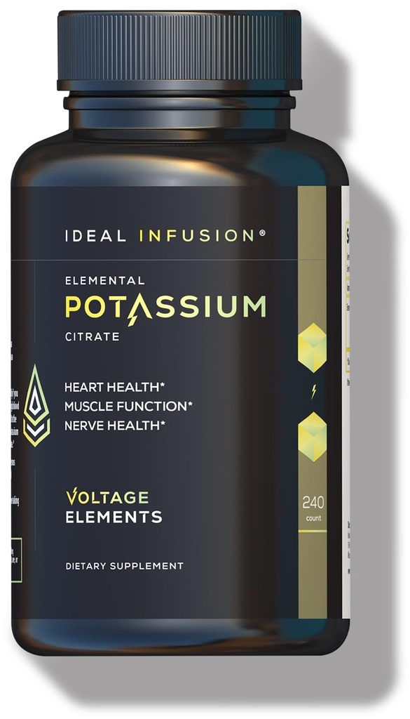 Elementi di tensione Citrato di potassio 1430mg - Salute del cuore e del rene, Equilibrio dell'elettrolita, Funzione di nervatura - Potassio elementare 500mg (240 capsule) Vegan