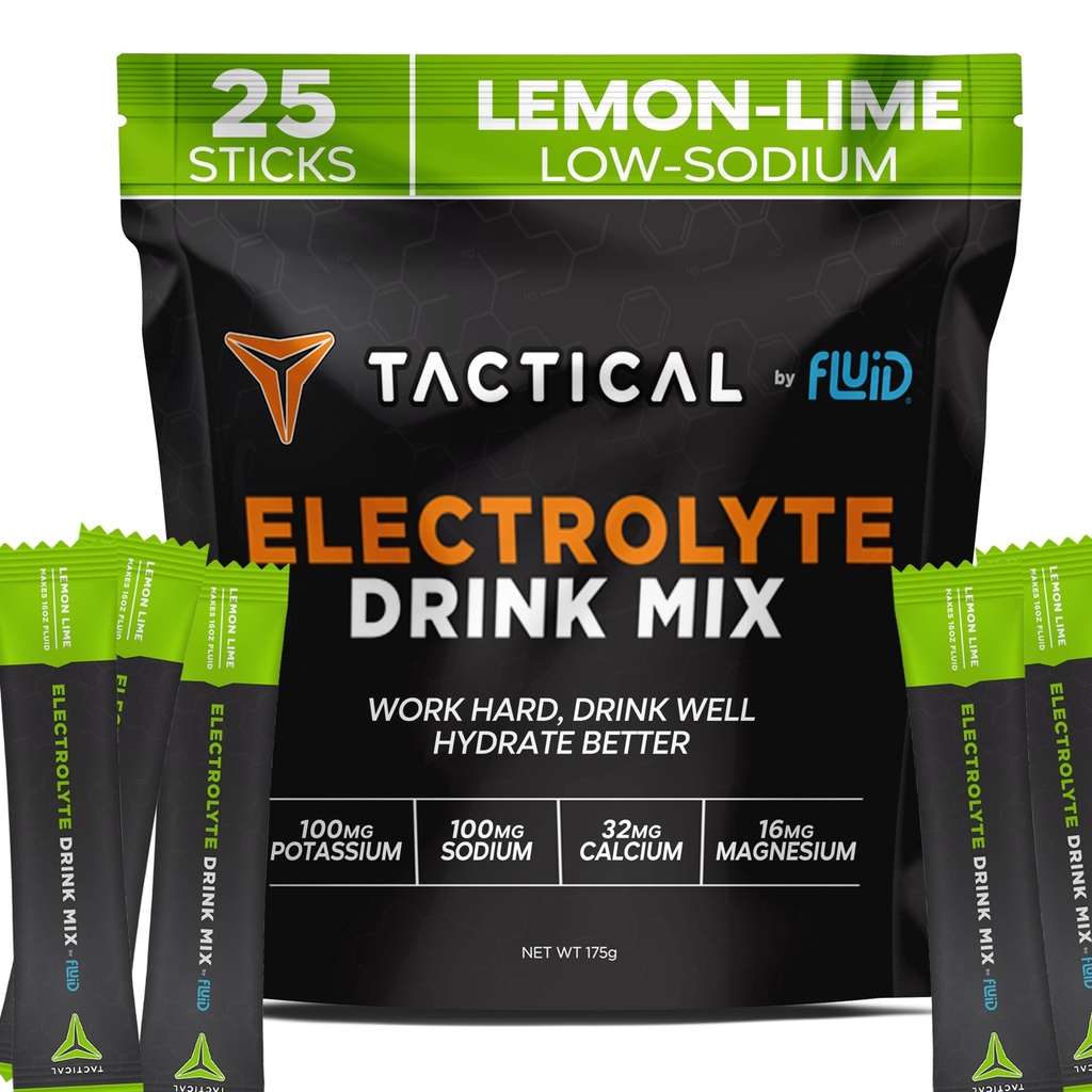 Fluid Tactical - Electrolyte Powder Packets, Accelerare la Re-Hydration, Low Sugar, Electrolyte Drink Mix, Prevenire la disidratazione, Eliminare Cramps