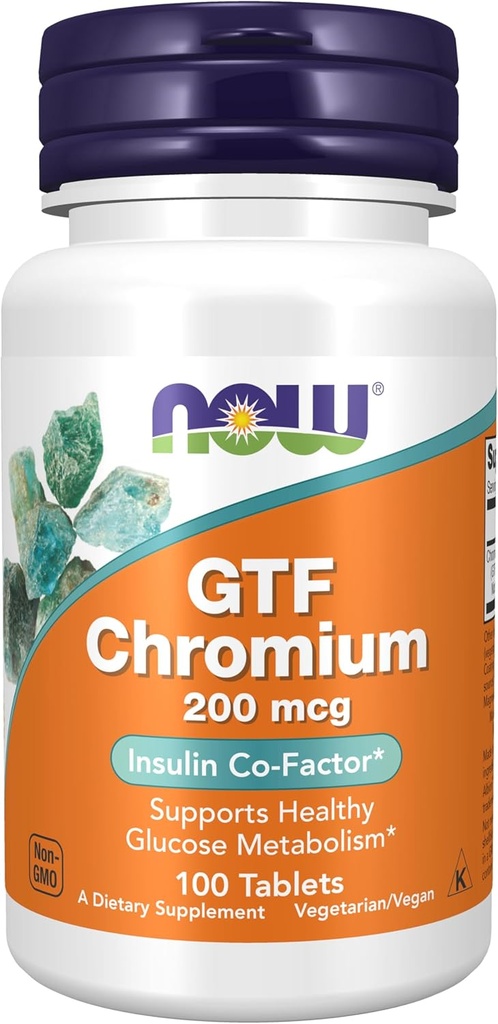NOW Supplementi, GTF (fattore di tolleranza al glucosio) Cromo 200 mcg, Co-Factor dell'isola*, 100 compresse