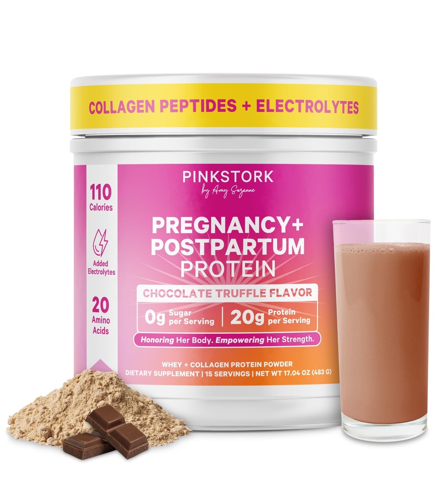 Polvere di proteine del post-partum della cicogna rosa per le donne, 20g Whey & Collagen, miscela prenatale e allattamento di proteine per l'energia, il recupero e l'idratazione, il cioccolato, 15 Serve