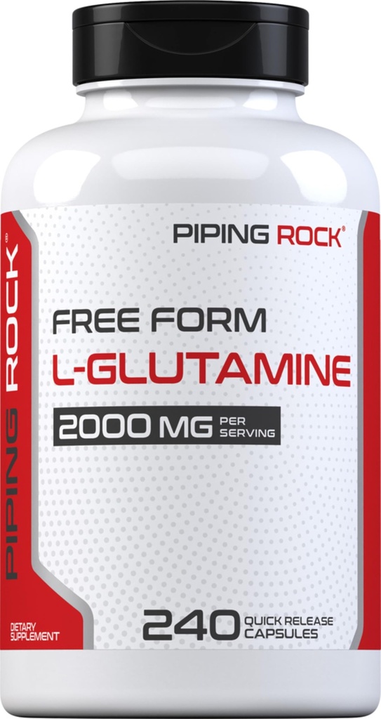 Piping Rock L Glutamine Polvere capsule | 2000 mg | 240 pillole | Supplemento per le donne e gli uomini | Aminoacido forma gratuita | Non OGM, Gluten Free