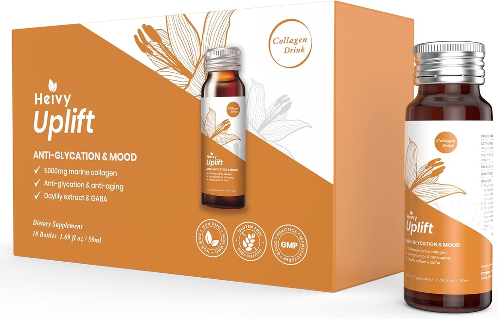 Integratore di collagene liquido erbivoro, Bevanda di collagene, Peptidi di collagene, Age-Defying and Brighten up Your Day, Bellezza senza età, Collage idrolizzato, con CoQ10, 1.69 fl.oz./Bottle (1 Box,10 Bottiglie)