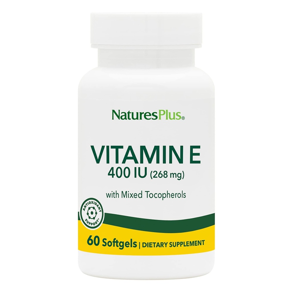 NaturesPlus Vitamin E - 400 iu Misto D-Tocopherol, 60 Softgels - Facile da ingoiare vitamina E supplemento, derivato da olio di soia naturale - Difesa free-radical - senza glutine - 60 Serve
