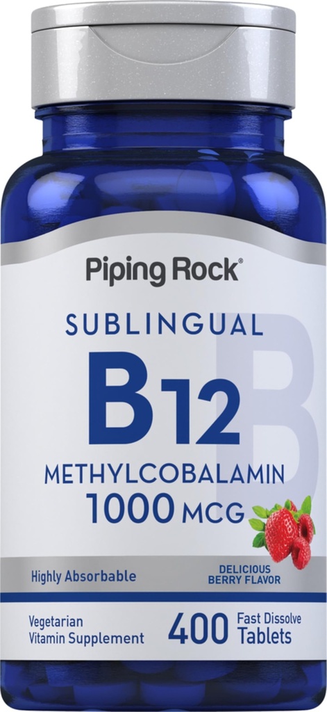 Piping Rock Vitamina B12 Sottolingual Tablets | 1000 mcg | 400 Pills | Methylcobalamin Supplemento per le donne e gli uomini | Berry Flavor | Vegetariano, Non OGM, Gluten Free
