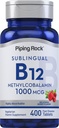 Piping Rock Vitamina B12 Sottolingual Tablets | 1000 mcg | 400 Pills | Methylcobalamin Supplemento per le donne e gli uomini | Berry Flavor | Vegetariano, Non OGM, Gluten Free