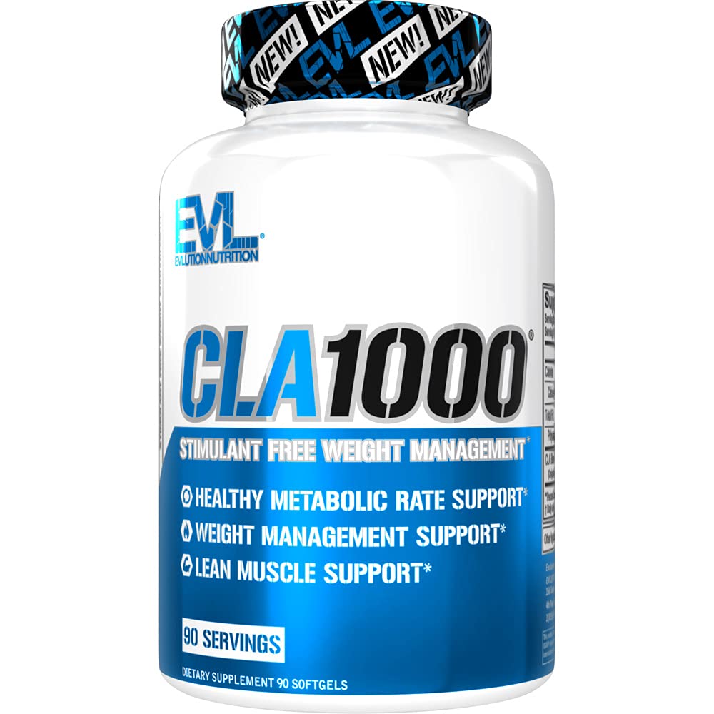 Evlution Conjugated Linoleic Acid CLA Supplement Nutrition Lean Muscle Mass Builder & Fat Burner for Men and Women - Stimulant-Free Safflower Based CLA 1000mg Blend Per Serving (90 Serve)