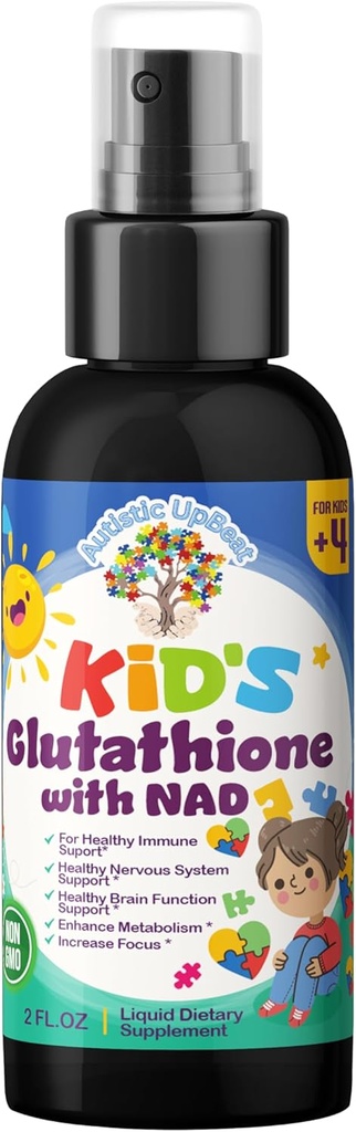 Autistic UpBeat: Glutathione per bambini con spray NAD – 60 Serve, Antiossidante, Supporto immunitario, Booster energetico, Salute cellulare, Disintossicazione, Funzione cerebrale e supporto cognitivo, Facile da usare