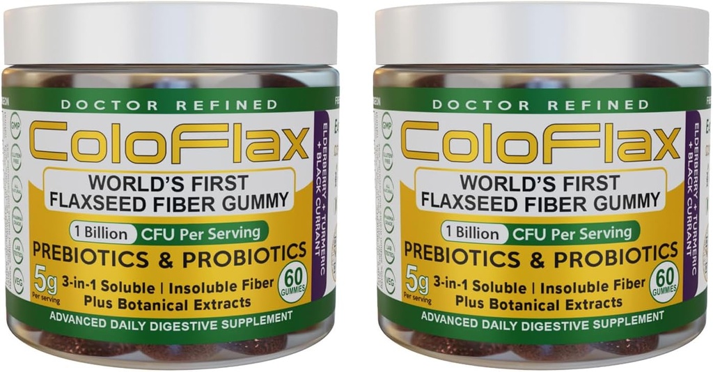 Fibra di lino organico + Probiotici Gummies | Rilievo di costipazione e regolarità senza il Cramp per adulti, Soluble & Insoluble Triple-Fiber Vegan Gummies - 60 Serve