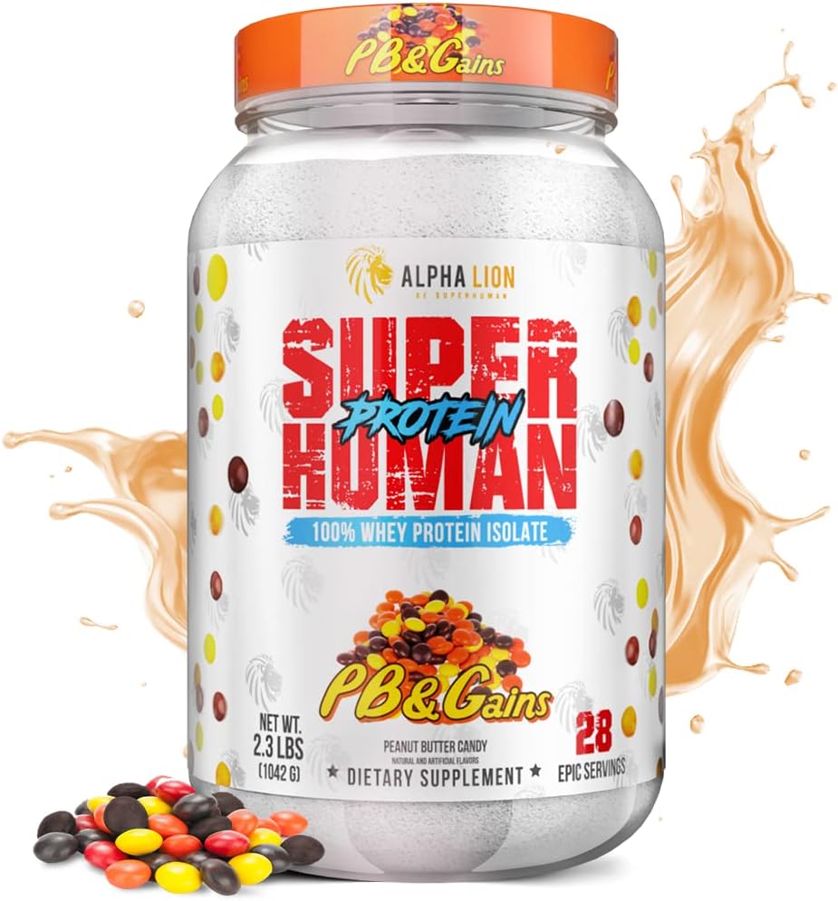 ALPHA LION Superhuman Whey Protein Powder, Great Tasting Pure Whey Protein Isolate, Low Carb, Low Sugar, Nessun Bloat Post Workout, Muscle Recovery & Growth (28 Servings, PB & Gains)
