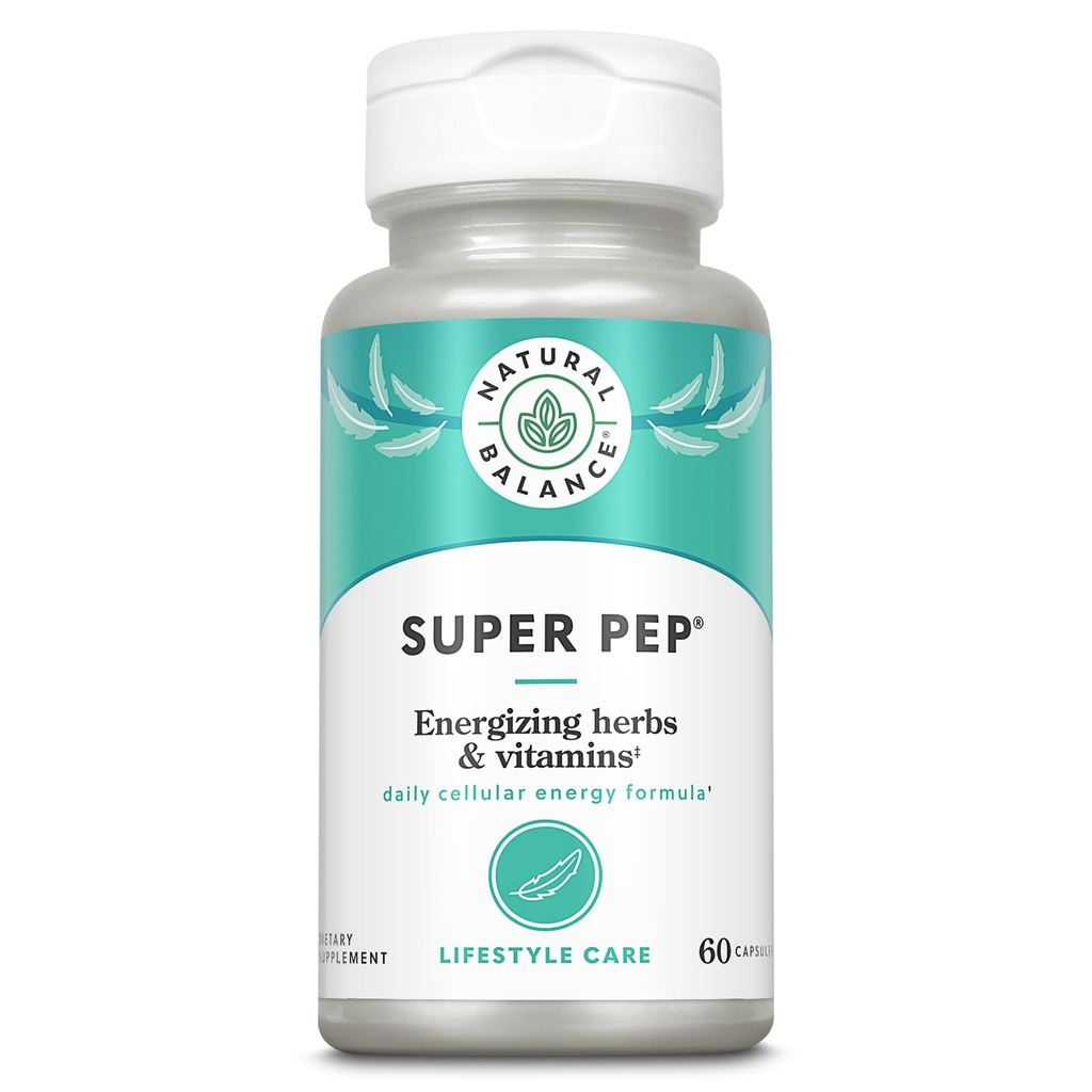 Equilibrio naturale Super Pep | Tutto il giorno supplemento di energia a base di erbe | con Eleuthero, Kola Nut, Gotu Kola, B-Vitamins & Chromium | 60 capsule, 30 Serve