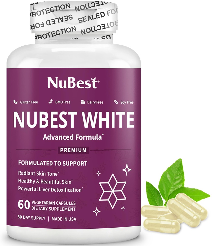 NuBest White - Glutathione 400mg & Milk Thistle Extract - Skin Brightening Supplement - Aiuta la pelle bella e radiante - Antiossidante supplemento & disintossicazione | 1 mese di fornitura