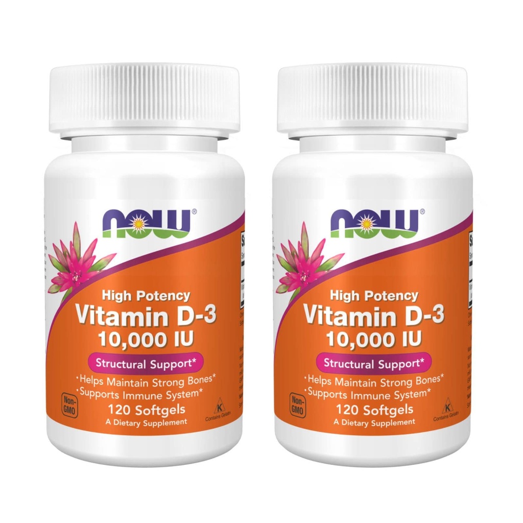 NOW Alimenti ad alta potenza Vitamina D-3, 10.000 UI, 120 Softgels, 2 Pack