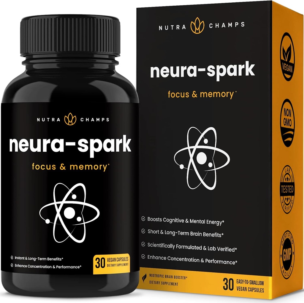 NeuraSpark Premium Brain Supplemento per Focus, Memory & Mental Energy - Nootropic Brain Booster per Performance - Ginkgo Biloba, St John's Wort, DMAE, Rhodiola & More - 30 Capsule