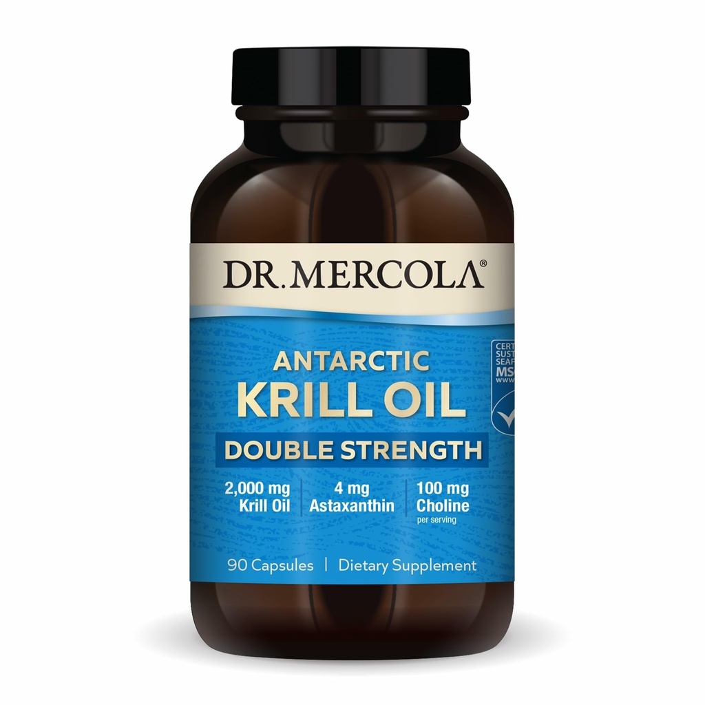 Dr. Mercola Antarctic Krill olio doppia resistenza - 2000 mg - Omega-3 Supplemento con EPA & DHA - Supporta cervello, cuore, Joint & Immune Health - GMO-Free & Gluten-Free - 90 capsule (30 Servings)