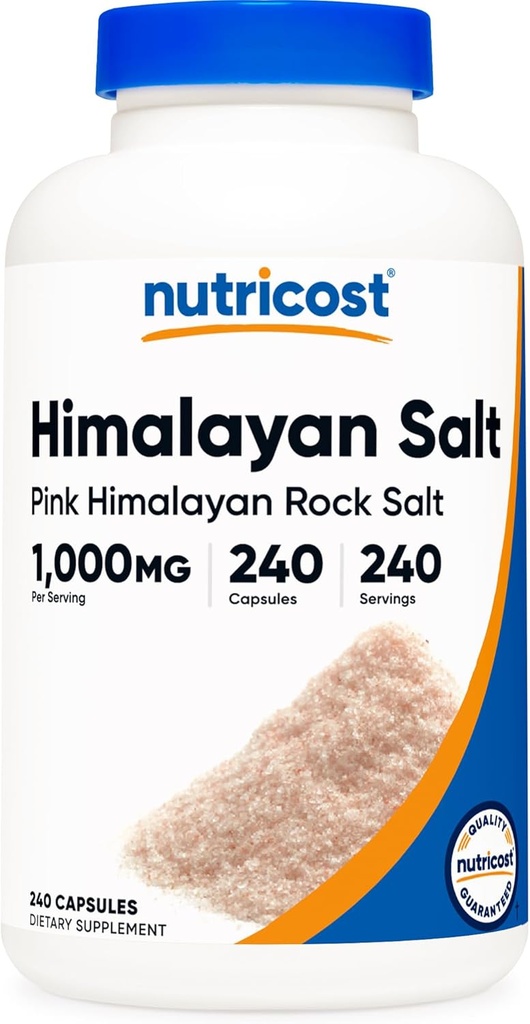 Nutricost Rosa Himalayan Salt Capsule 1000mg, 390mg Sodio, 240 Capsule - Non OGM, Gluten Free
