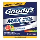 Goody’s Max Triple Action Pain Relief – Headache Relief Powder with Acetaminophen, Aspirin & Caffeine for Fast, Effective Relief of Tough Headaches, Tropical Citrus, 16 Count