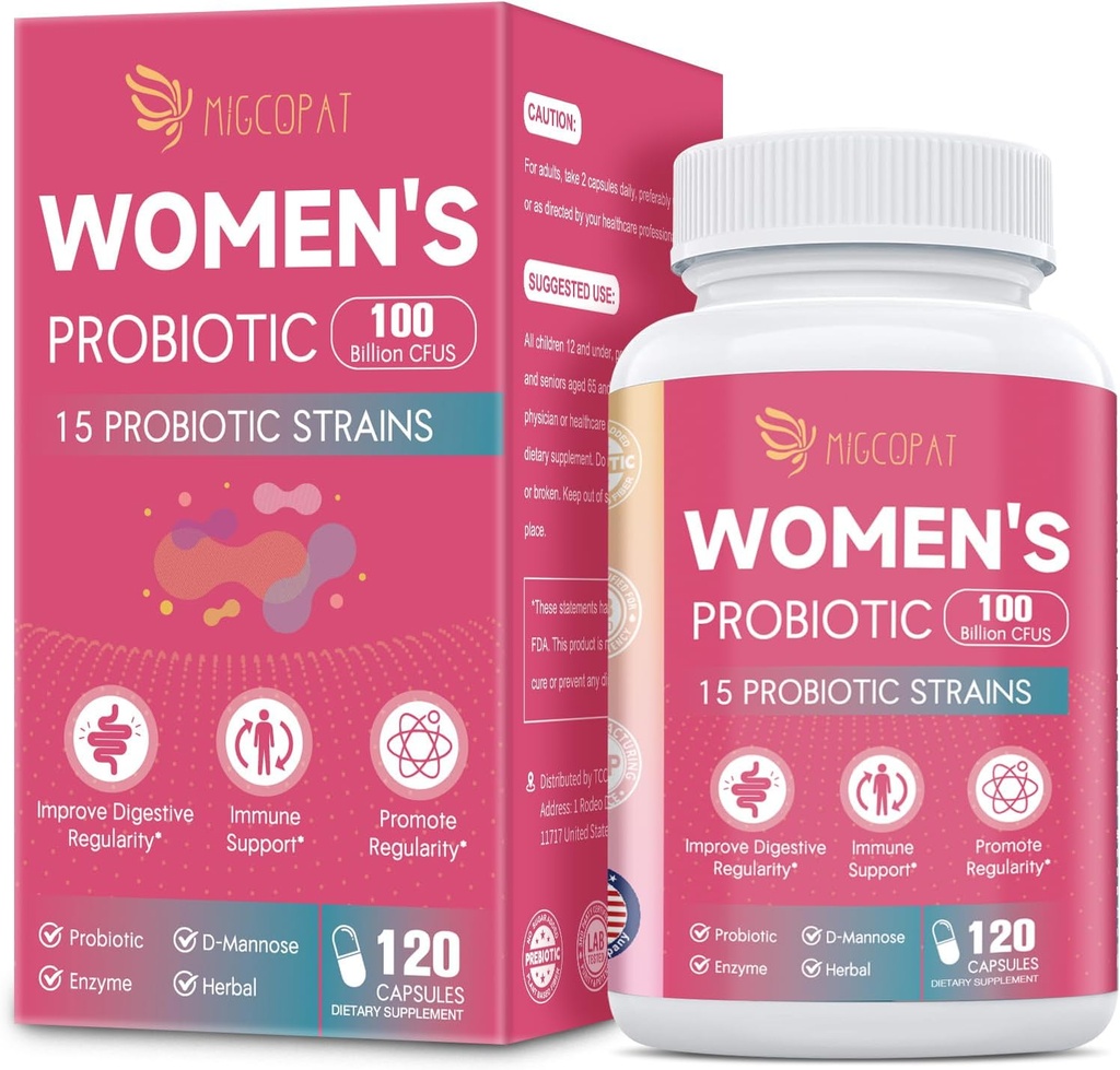 Probiotici per le donne, 100 miliardi di CFU donne probiotici con prebiotici, enzimi digestivi, D-Mannose e estratto di mirtillo per il supporto immunitario, salute vaginale e urinaria, equilibrio digestivo - 120 capsule