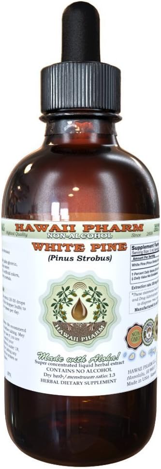 Estratto di liquido senza alcool di pino bianco, Pino bianco (Pinus Strobus) Dried Bark Glycerite Natural Herbal Supplement, Hawaii Pharm, USA 4 fl.oz