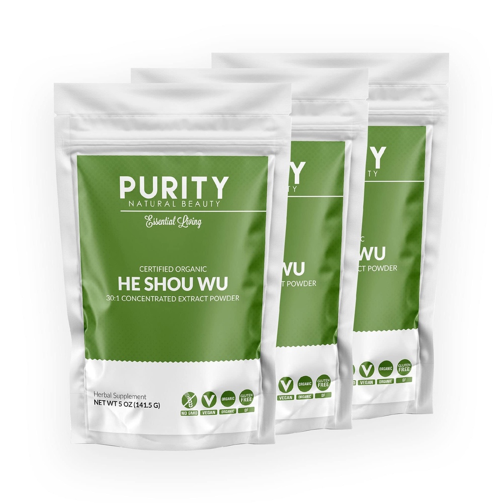 Certificato Organico He Shou Wu - Large 5oz Bag di 30:1 Concentrated-Fo-ti - Estratto di Foti Organico- Fo ti He Shou Wu Organic (Pack of 3-15 Ounces)