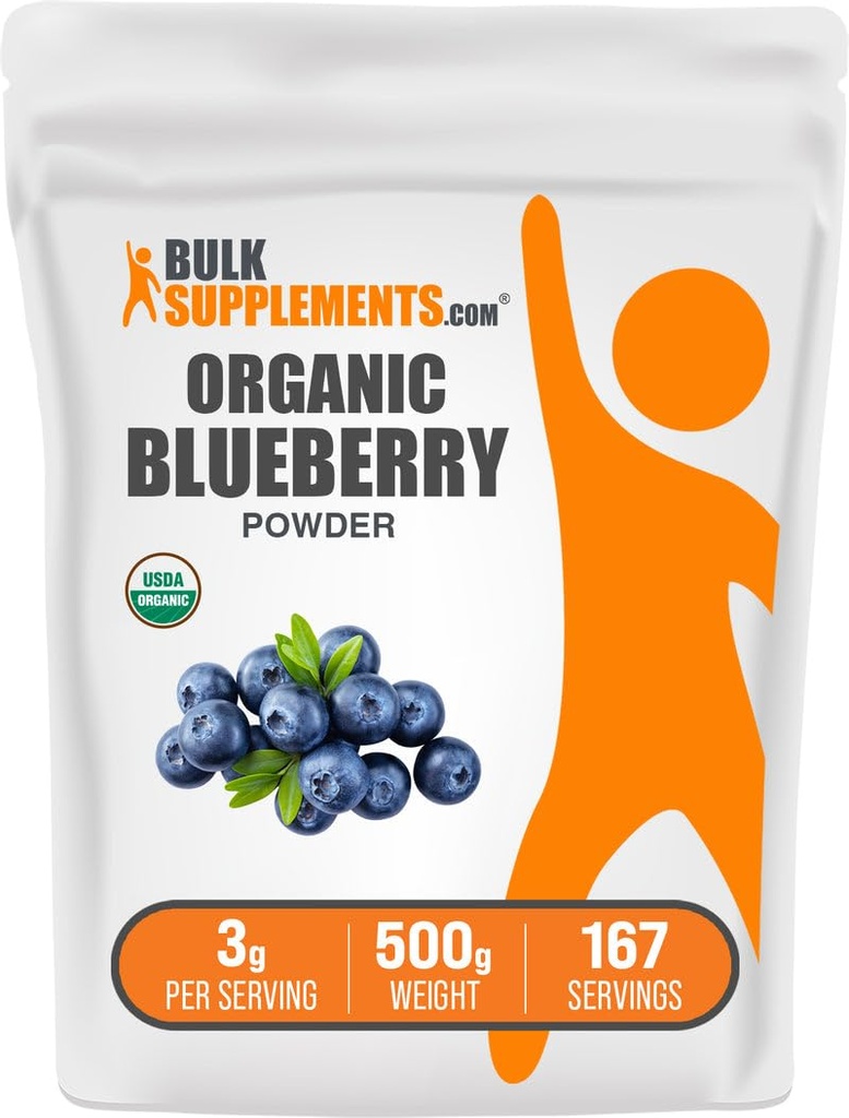 BulkSupplements.com Polvere di mirtillo organico - supporto antiossidante, supplemento di mirtillo - Vegan & Gluten Free, 3g per porzione, 500g (1.1 lbs) (pacchetto di 1)