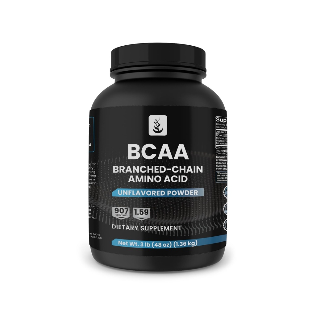 PURE ORIGINAL INGREDIENTI 2:1 BCAA Polvere, 3 lbs, aminoacidi a catena ramificata, non aromatizzati, 907 Serve, Sempre Pure, Senza Additivi o Filler