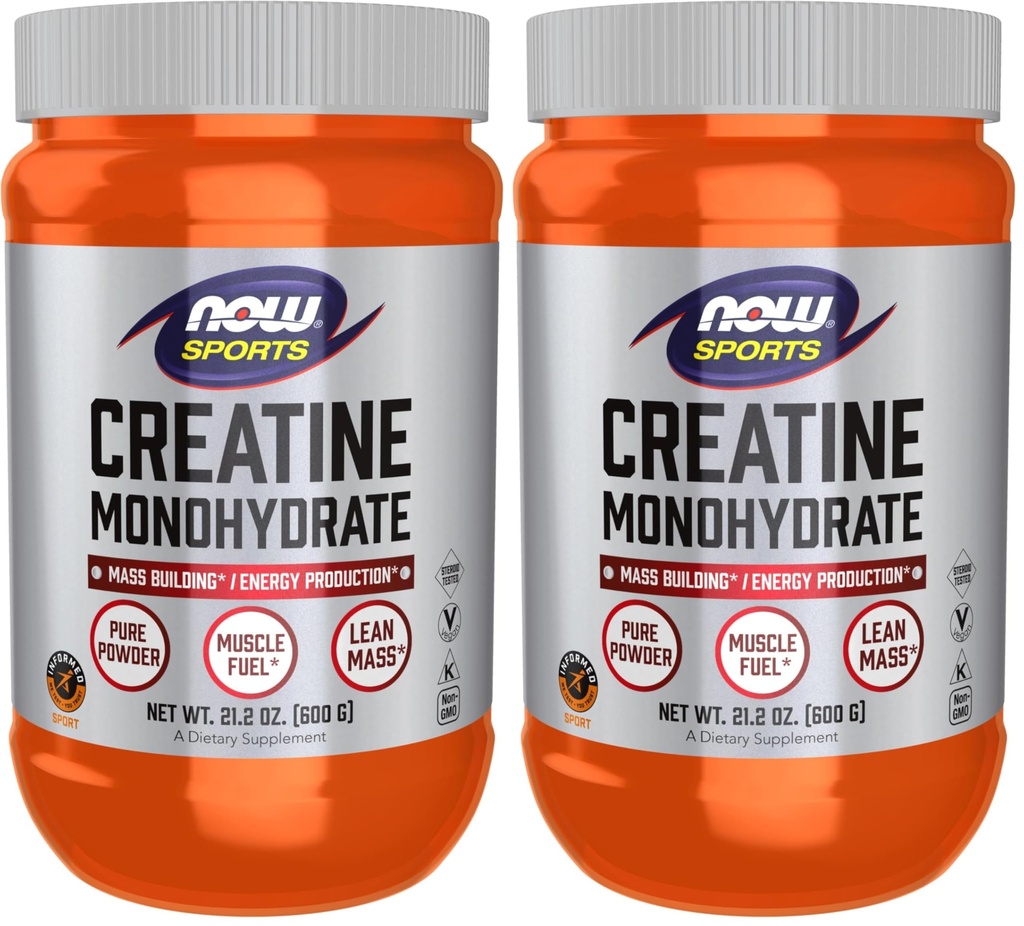 NOW Nutrizione sportiva, Polvere monoidrata della creatina, produzione di massa*/energia*, 21.2- once (pacchetto di 2)