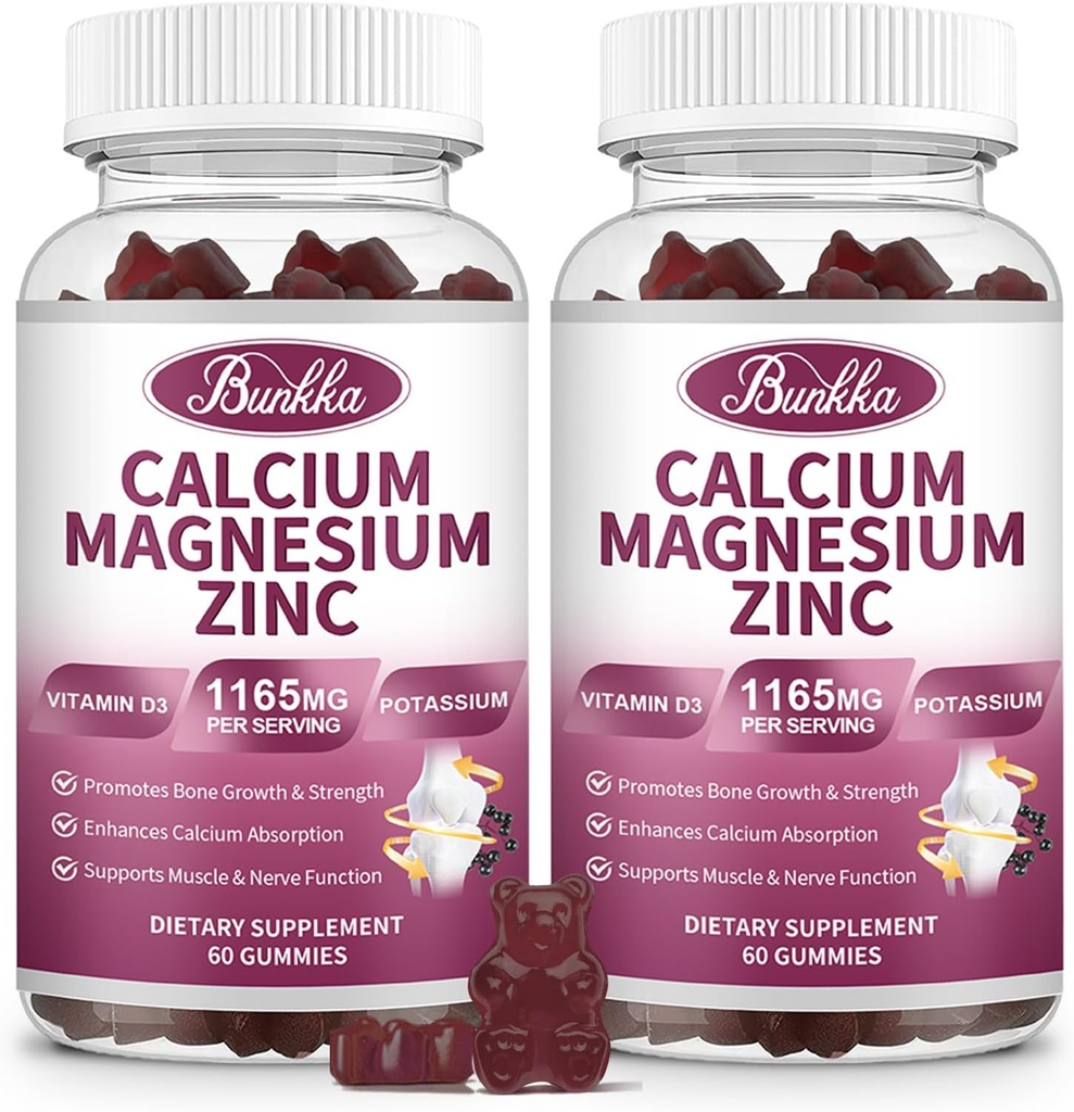 Calcium Magnesio Zinc Gummies con Magnesio Glycinate 200mg, Potassium, D3, Sea Moss, Calma Mood & Sleep Support- Bambini & Adulti 2 Pack