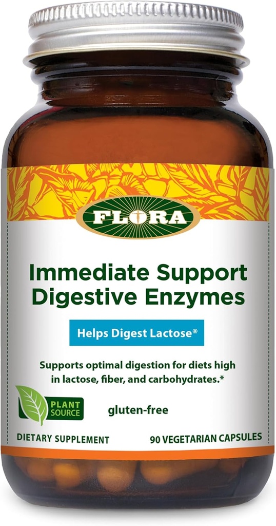 Udo's Choice Flora - Supporto immediato Gli enzimi digestivi - Supporta la digestione del lattosio, Bloating, Heartburn & Gas - Contiene 7 enzimi - Gluten-Free - 90 capsule vegetariane