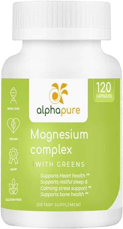 Complesso di Magnesio con Verdi, Magnesio Glycinato, Magnesio Gluconato e Magnesio Malato Fornire 250 mg di Magnesio Elementale Per Serving, Terze Parti Testata. Più Cinque verdi ricchi di magnesio