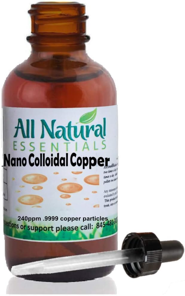 Nano Minerali Colloidali Supplemento Liquido Rame Colloidale Minerale 2oz 240ppm Bottiglia Kosher Rame tutto naturale per Adulti, Uomini, Donne, Bambini (Dropper)