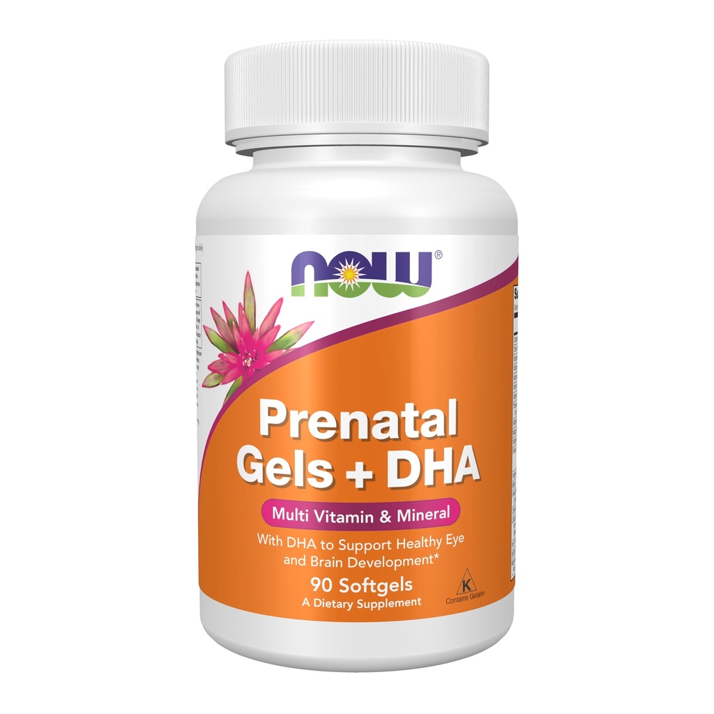 NOW Integratori, Gel Prenatali + DHA con 250 mg DHA per porzione, più Olio Borage (GLA), 90 Softgels