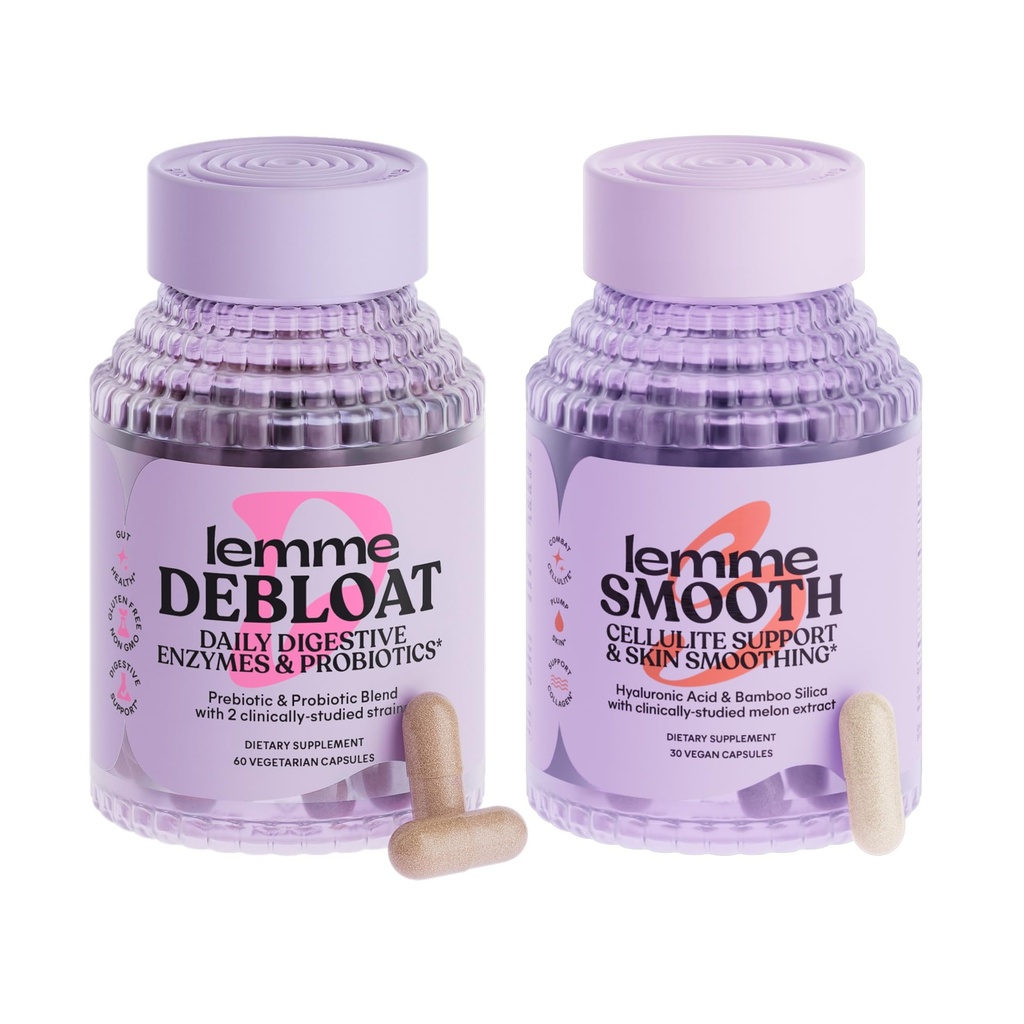 Lemme Debloat e Smooth Bundle - Prebiotici, Probiotici & Digestive Enzyme Capsule per Bloating & Gas Relief, Ridurre Cellulite, Plump Skin, Cellulite Smooth