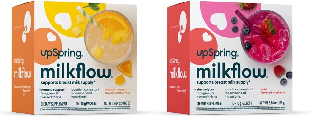 UpSpring Milkflow Electrolyte Breastfeeding Supplement Drink Mix con Fenugreek | Berry and Orange Mango Flavor | Lattazione Supplemento per promuovere la sana alimentazione del latte materno e ripristinare gli elettroliti*
