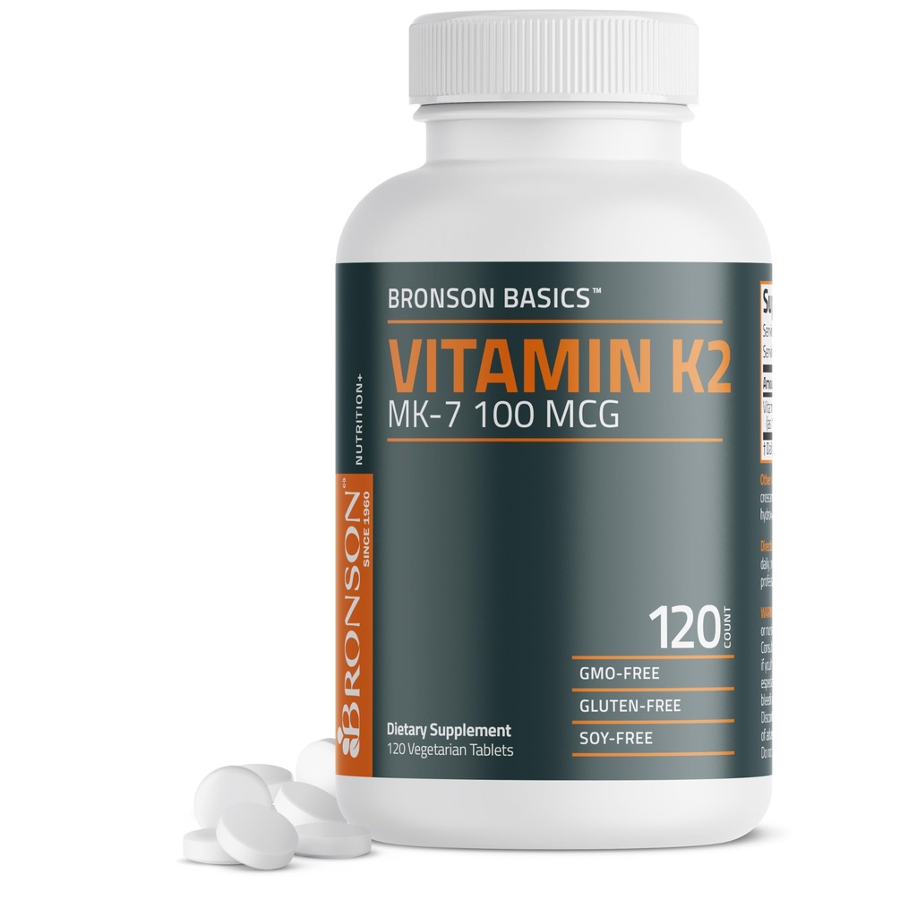 Bronson vitamina K2 MK-7 100 MCG, K2 come MK7 Menaquinone, Bone supporto non OGM, 120 compresse