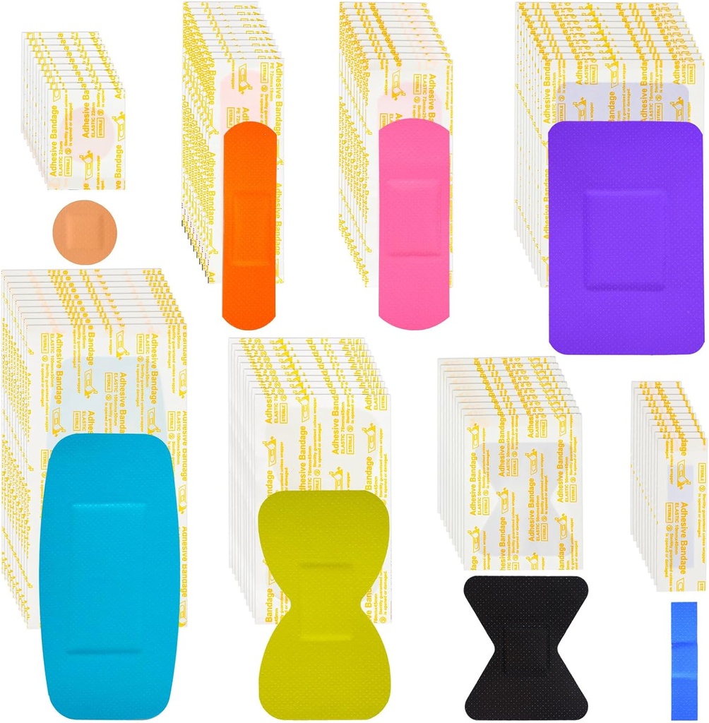 Lounsweer 720 Pcs Variety Bandages Pack Taglie assortite Fingertip Bandages Impermeabile Bandages adesivo traspirante Bulk per First Aid Wound Care Scrapes Blister (Vivid Color)